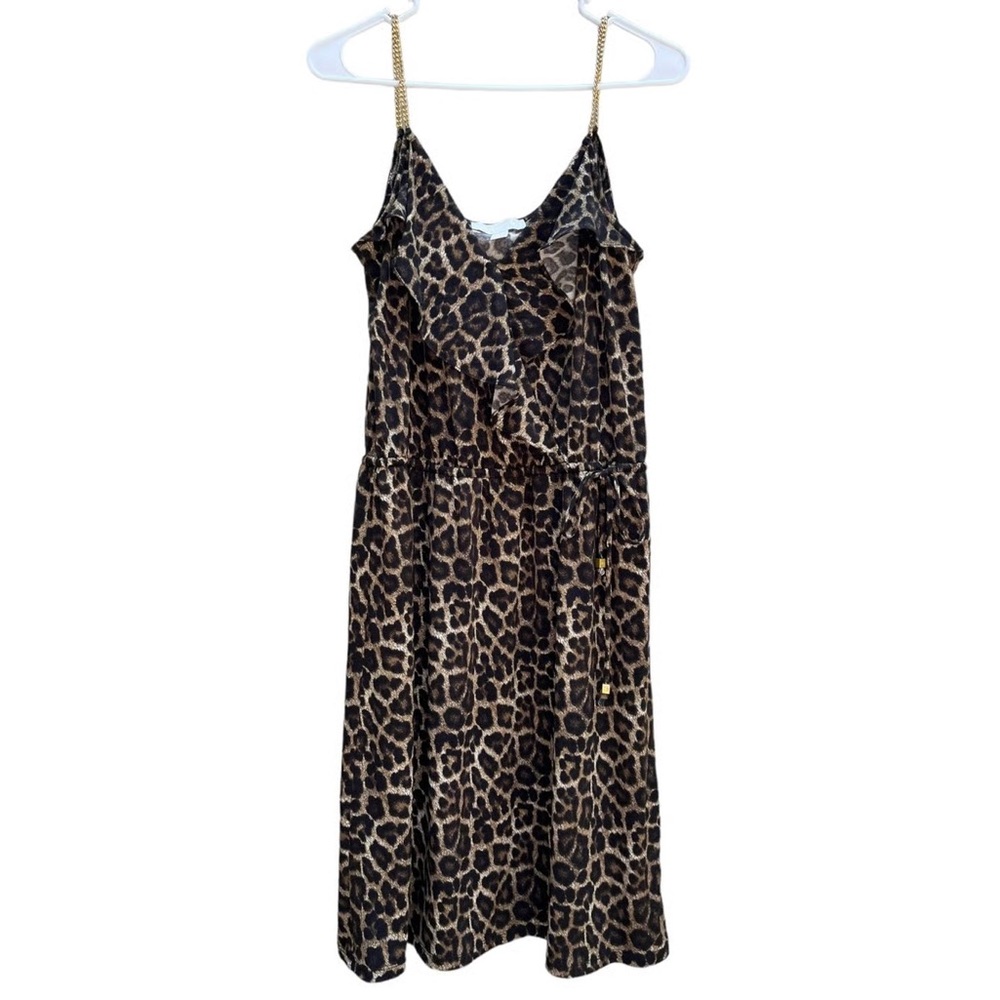 Michael Kors NWT Leopard Print Women's Dress with Gold Chain Straps - Size XS